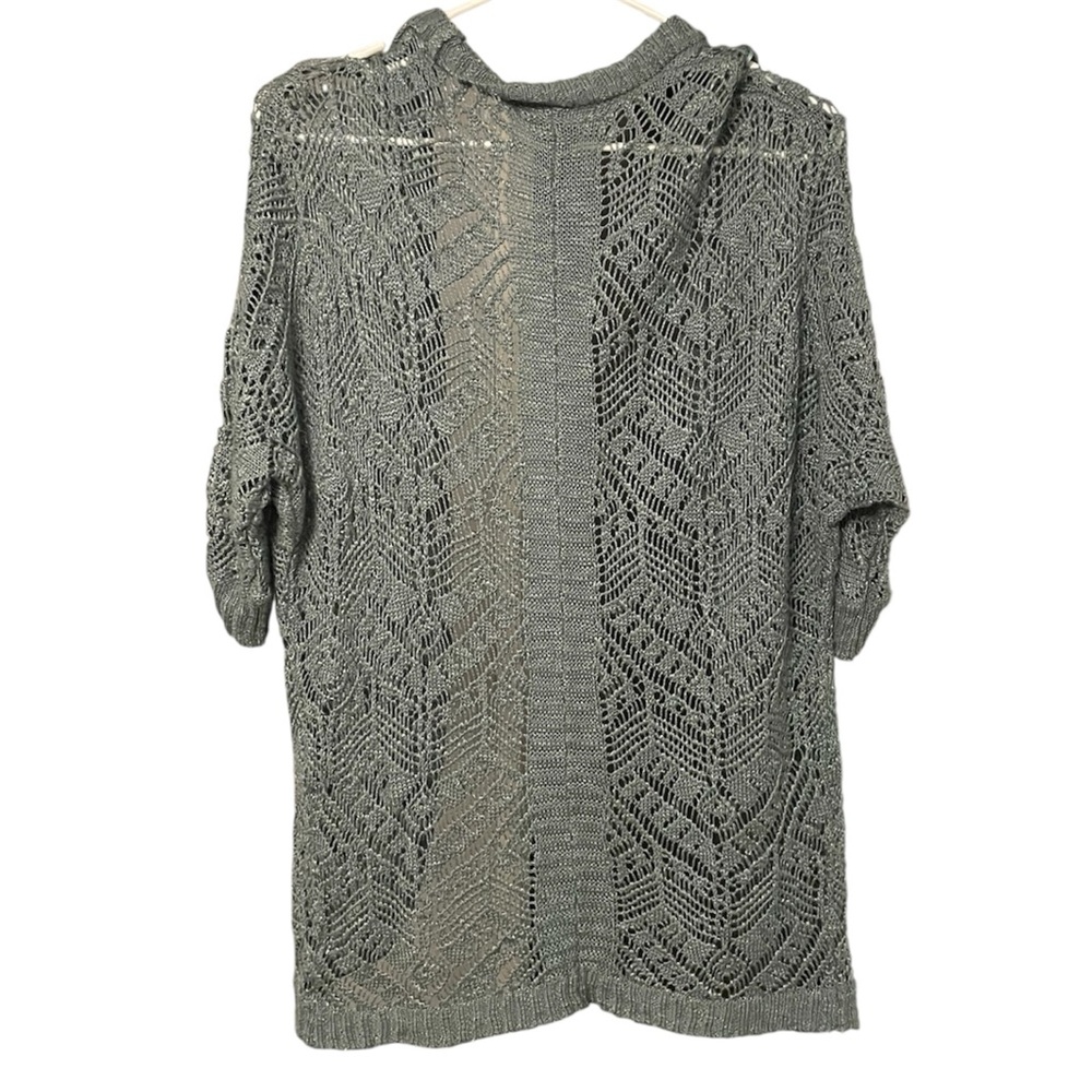 Teal Open Knit Women's Cardigan - Picture 3 of 4